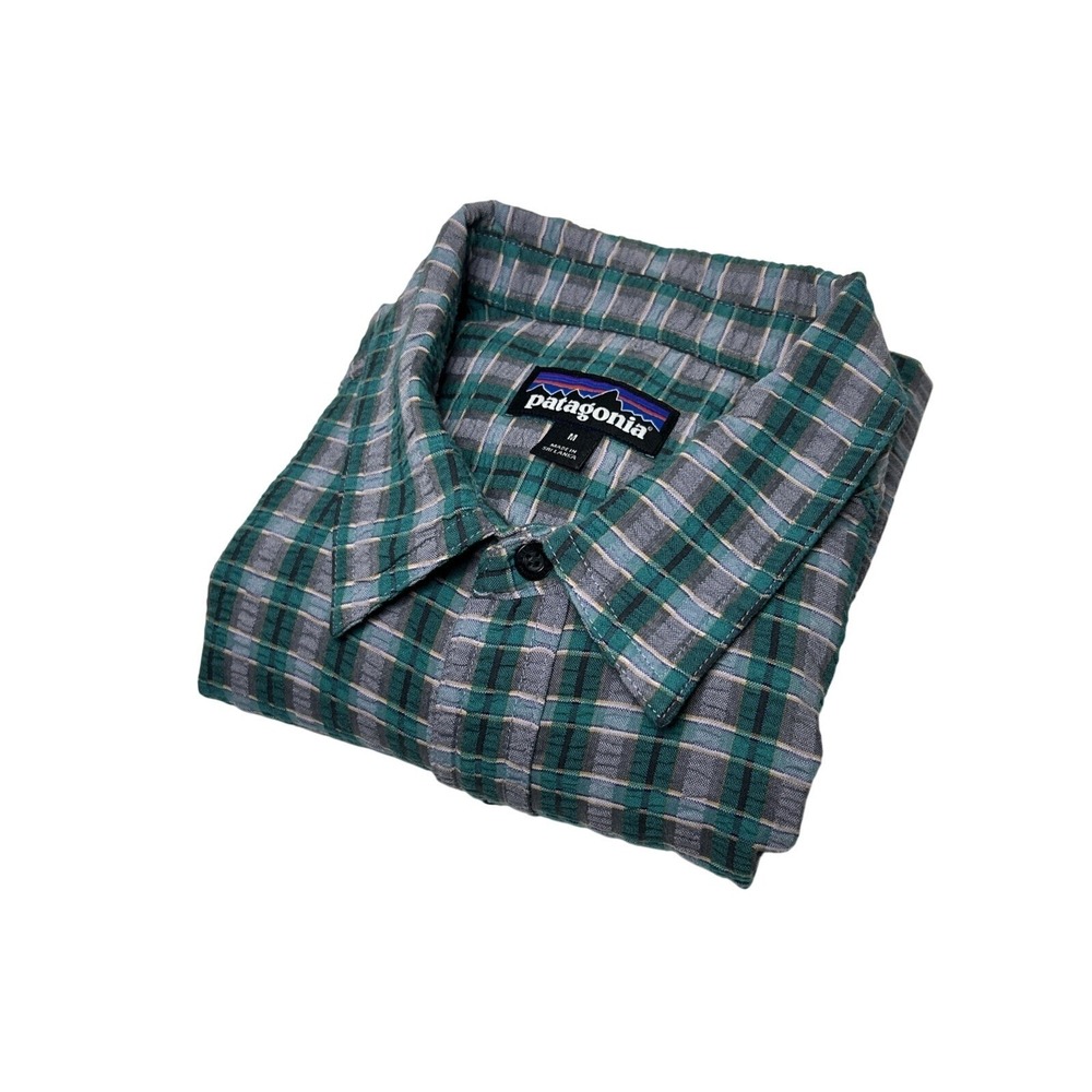 Patagonia M‎ Puckerware Seersucker Plaid Multicolor Short Sleeve Button Up Shirt